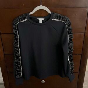 Calligraphie top blouse black embellished sleeves Size S